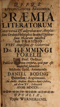 Dissertatione acad. praemia literatorum