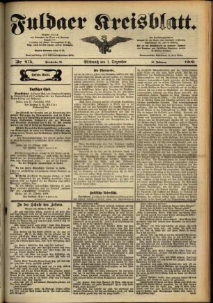 Erste Ausgabe vom Mittwoch, den 01. Dezember 1909.