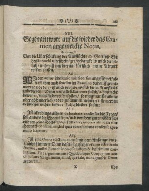 XIII. Gegenantwort auf die wieder das Examen angemerckte Notas.