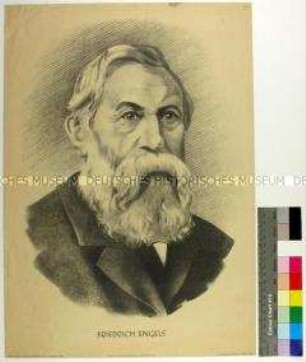 Reproduktion eines Porträts des Philosophen und Gesellschaftstheoretikers Friedrich Engels nach einer Zeichnung von G. R. Schirmer