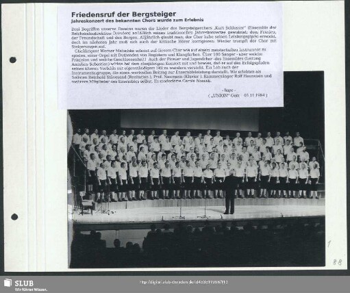 Jahreskonzert des Bergsteigerchores im Kulturpalast : Dirigent: Werner Matschke