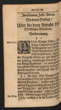 Die dritte Predigt/ Uber die drey Artickel deß Christlichen Glaubens.