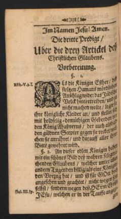 Die dritte Predigt/ Uber die drey Artickel deß Christlichen Glaubens.
