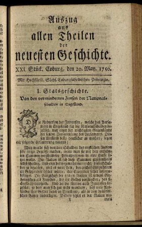 XXI. Stück. Coburg, den 20. May. 1750.