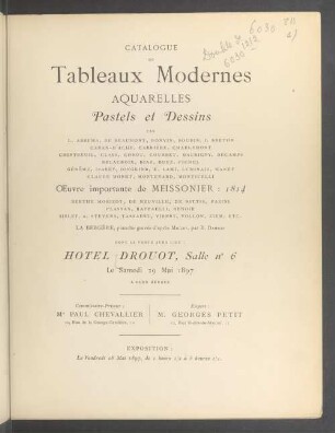 Tableaux modernes, aquarelles, pastels et dessins ... : 29. Mai 1897