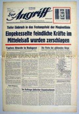 Tageszeitung "Der Angriff" zu den Kämpfen im Elsass