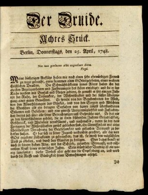 Achtes Stück. Berlin, Donnerstags, den 25. April, 1748