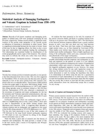 Statistical analysis of damaging earthquakes and volcanic eruptions in Iceland from 1550 - 1978