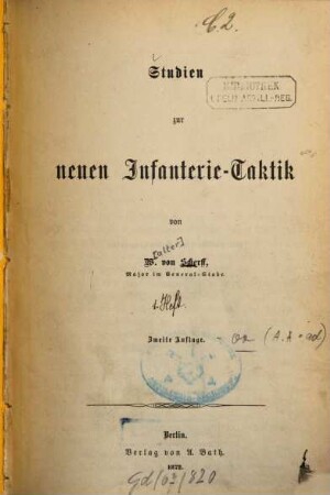 Studien zur neuen Infanterie-Taktik, 1