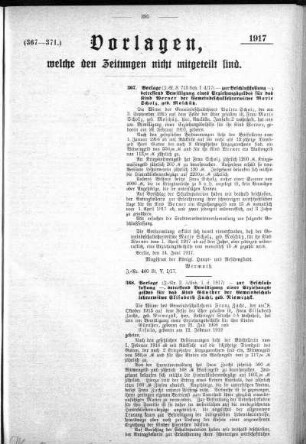 Anlage: (367-371), Vorlagen, welche den Zeitungen nicht mitgeteilt sind, 23. Juni 1917