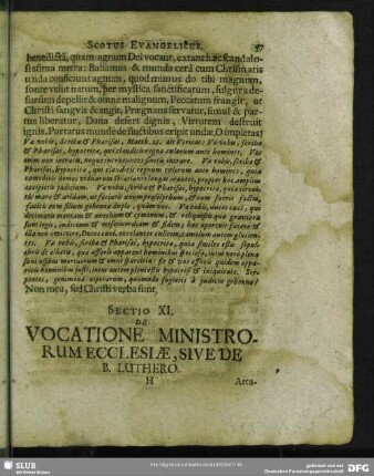 Sectio XI. De Vacatione Ministrorum Ecclesiae, Sive De B. Luthero