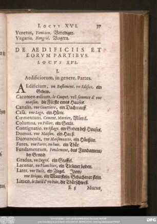 De Aedificiis Et Eorum Partibus. Locus XVI.