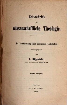 Zeitschrift für wissenschaftliche Theologie. 9. 1866