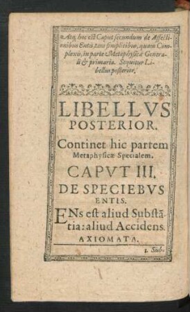Caput III. De Speciebus Entis.