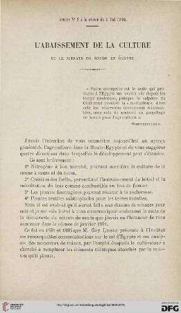 3.Ser. 6.1895: L' abaissement de la culture et le nitrate de soude en Égypte