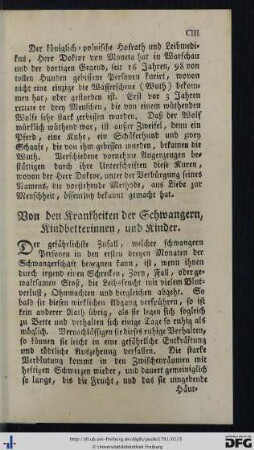 Von den Krankheiten der Schwangern, Kindbetterinnen und Kinder.