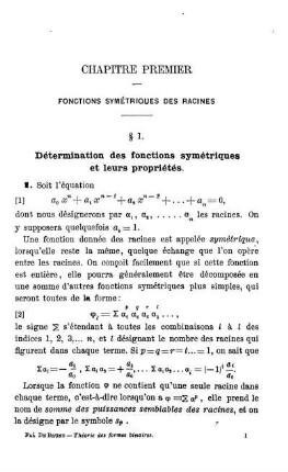 Chapitre Premier - Quatrième. Fonctions Symétriques des Racines. Des Résultants. Discriminants. Formes Canoniques.