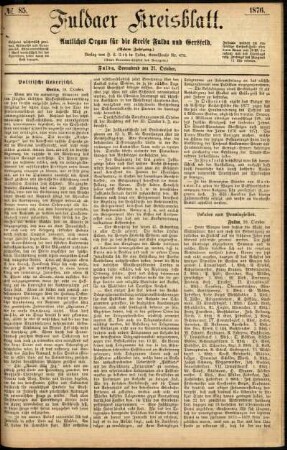 Erste Ausgabe vom Samstag, den 21. Oktober 1876.