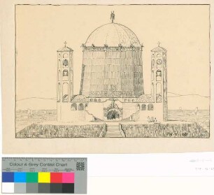 [Entwurf für eine Kathedrale mit umlaufender Inschrift: Eine feste Burg ist unser Gott]