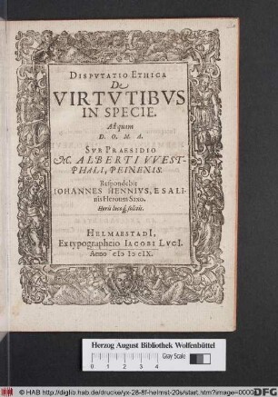 Disputatio Ethica De Virtutibus In Specie