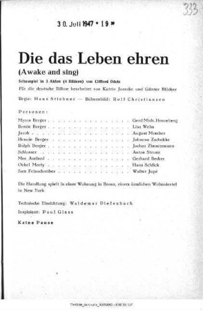 Die das Leben ehren (Awake and sing)