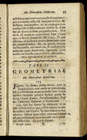 Pars II. Geometriae De Dimensione Solidorum.