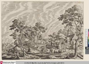 [Landschaft mit einer Schlossanlage rechts; Landscape with a castle to the right]
