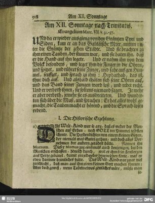Am XII. Sonntage nach Trinitatis. Evangelium Marc. VII. v. 31 - 37