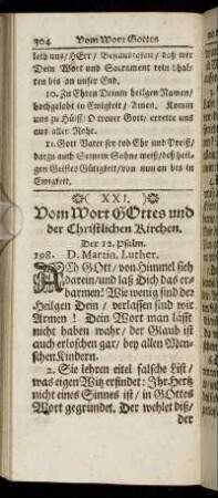 XXI. Vom Wort Gottes und der Christlichen Kirchen.