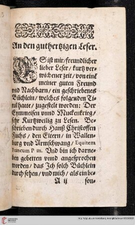 An den guthertzigen Leser