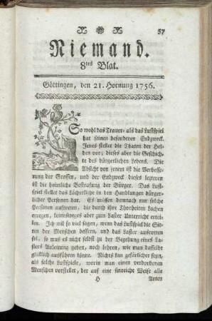 8tes Blat. Göttingen, den 21. Hornung 1756.