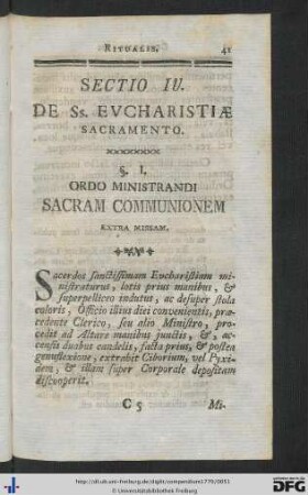 Sectio IV. De Eucharistiae Sacramento.