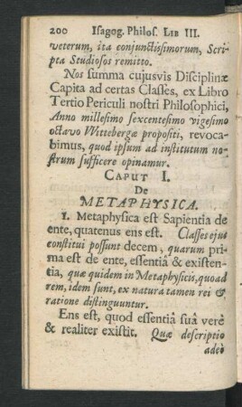 Caput I. De Metaphysica.