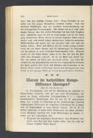 Warum die Katholischen Kongo-Missionare schweigen?