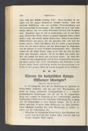 Warum die Katholischen Kongo-Missionare schweigen?