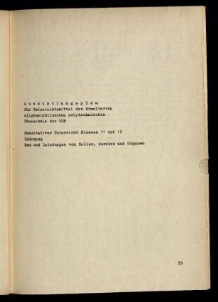 Ausstattungsplan für Unterrichtsmittel der Erweiterten allgemeinbildenden polytechnischen Oberschule der DDR