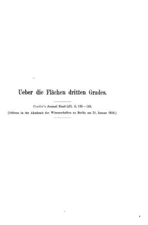 Ueber die Flächen dritten Grades.