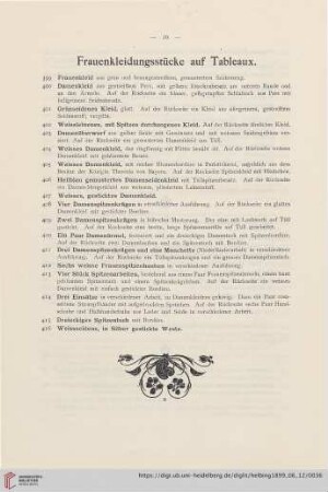 Frauenkleidungsstücke auf Tableaux (Nr. 399 - 416)