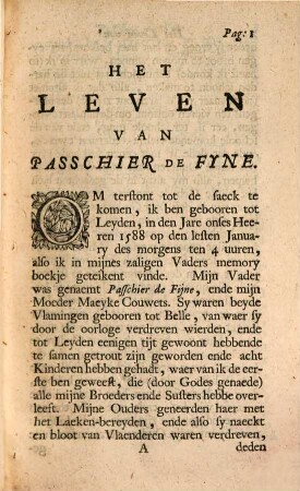 Het Leeven En Eenige Bysondere Voorvallen Van Passchier De Fijne, In Zyn Leeven Predikant Onder De Remonstranten Tot Haarlem