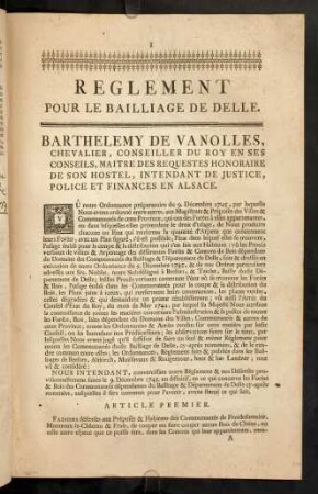 1-6, Reglement Pour Le Bailliage De Delle