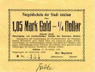 Anklam, Stadt: 1,05 Goldmark 1923
