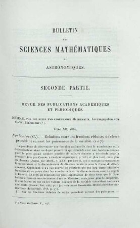Seconde Partie. Revue des Publications Académiques et Périodiques.