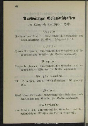 Auswertige Gesandtschaften am Königlich Sächsischen Hofe