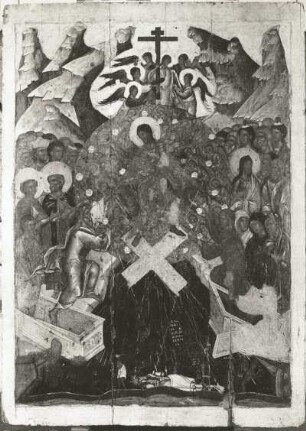 Höllenfahrt : Ikone "Höllenfahrt" (14. Jh., Moskauer Schule; 149 x 107 cm; Staatliche Tretjakow-Galerie Moskau)