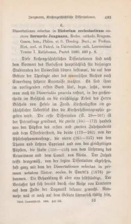 493-495 [Rezension] Jungmann, Bernhard, Dissertationes selectae in historiam ecclesiasticam