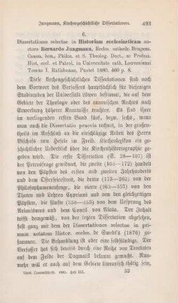 493-495 [Rezension] Jungmann, Bernhard, Dissertationes selectae in historiam ecclesiasticam