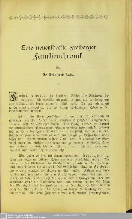 Eine neuentdeckte Freiberger Familienchronik