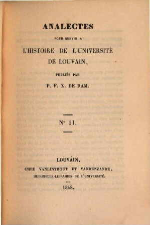 Analectes pour servir à l'histoire de l'Université de Louvain, 11