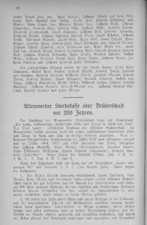 Altenwerder Sterbekasse oder Brüderschaft vor 200 Jahren.