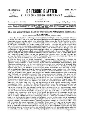 Über den gegenwärtigen Stand der wissenschaftl. Pädagogik für Deutschland
